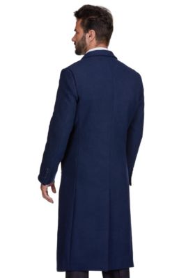 Men's Knee Length Wool Blend Three Button Long Jacket Overcoat Top Coat