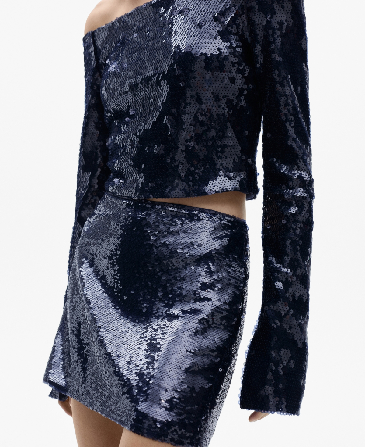 Mango Sequin Miniskirt Silver In Night Blue