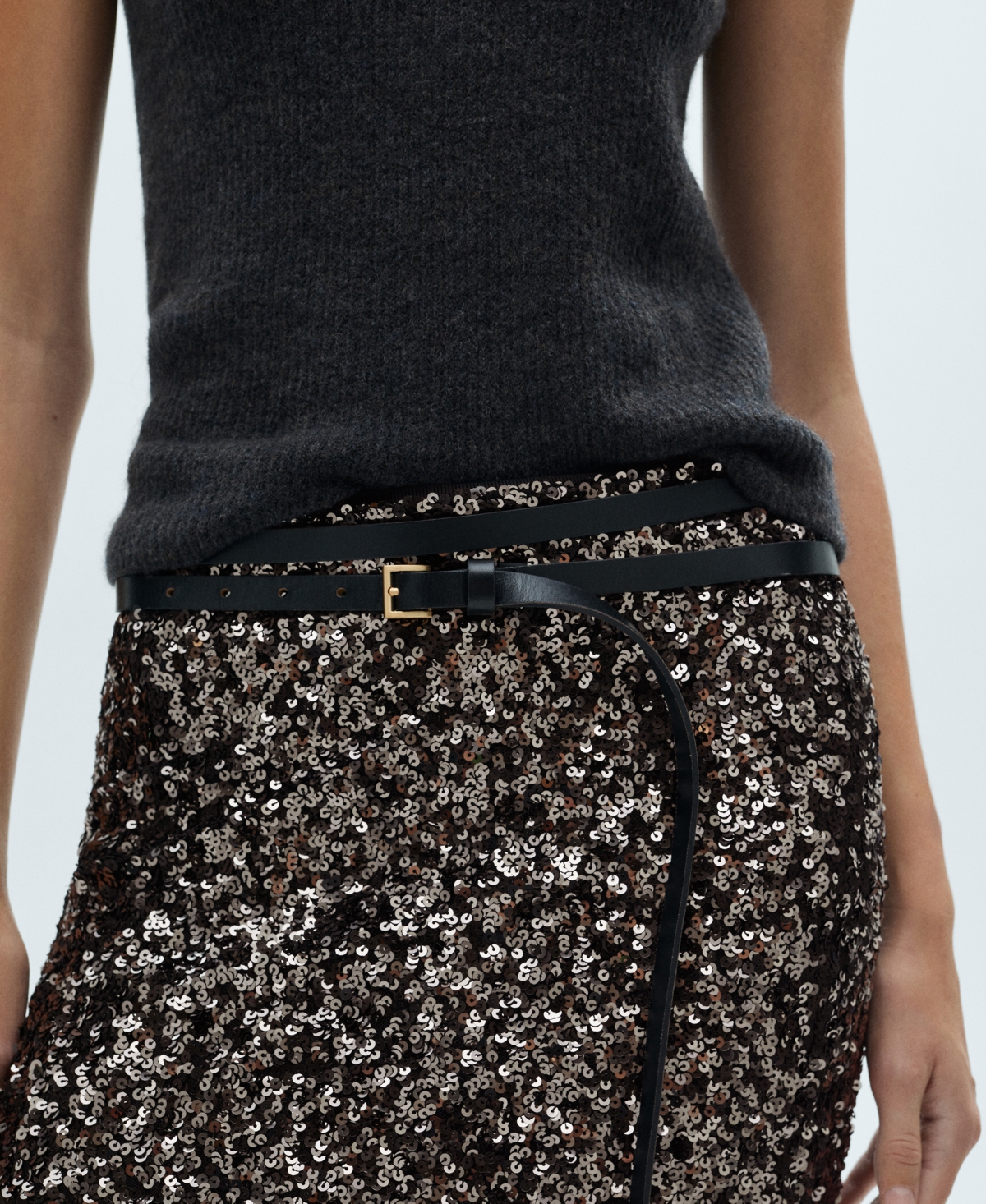 Mango Women's Sequin Midi Skirt In Charcoal