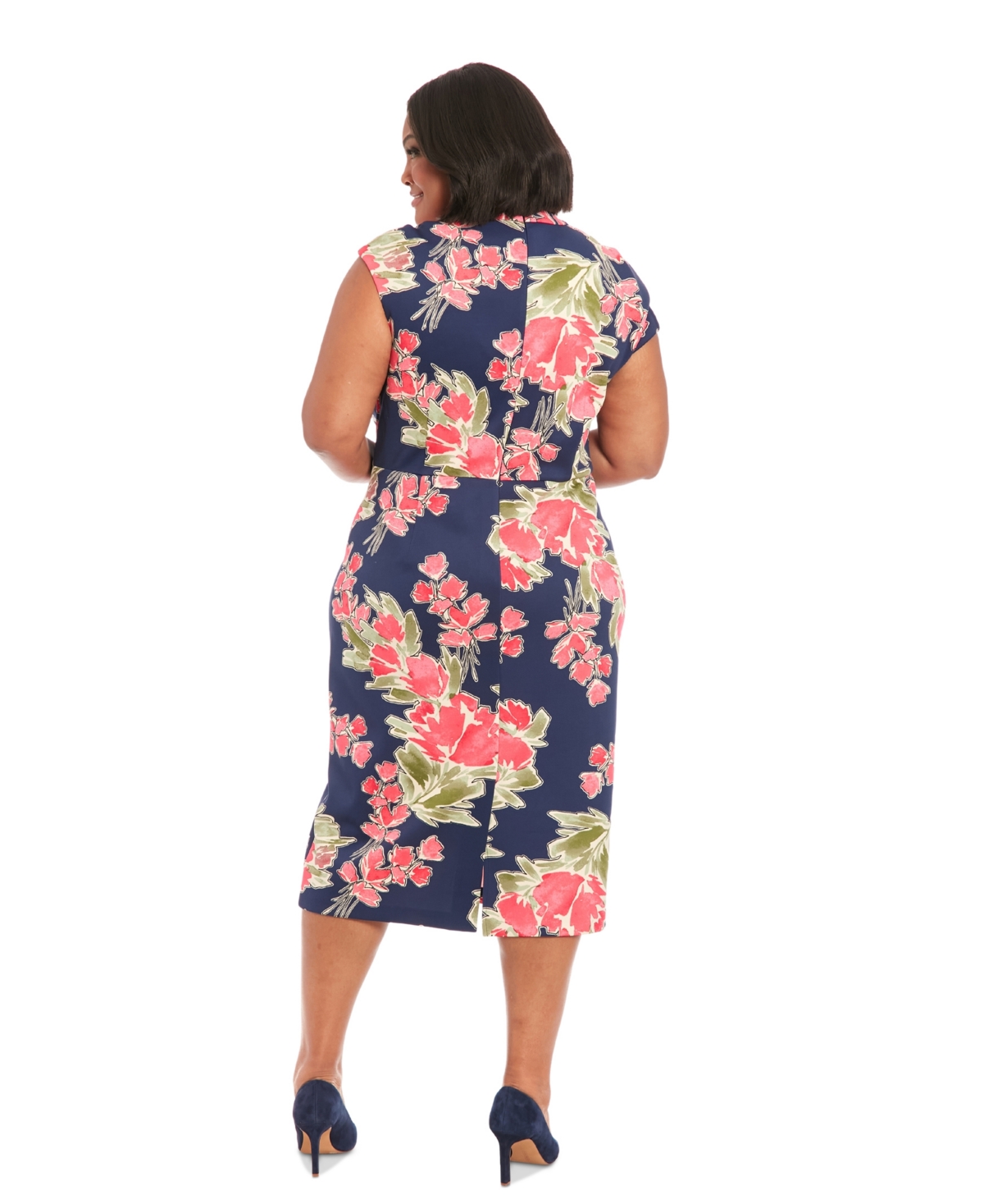 London Times Plus Size V-neck Ruched-front Dress In Navy Berry