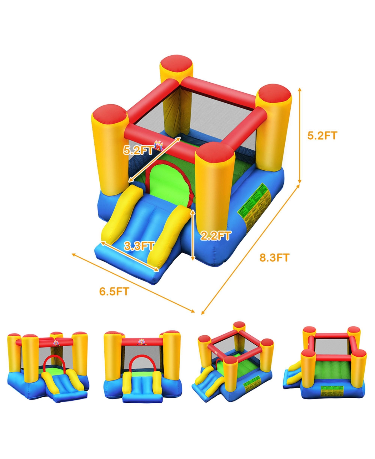 Gymax Kids Inflatable Bouncer Bounce House Jumping Area Slide Without Blower