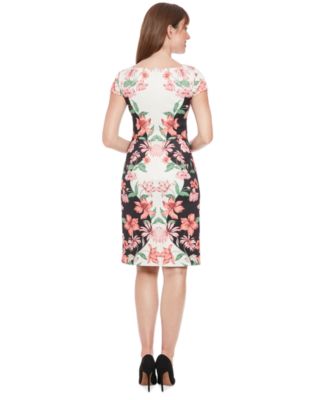 Petite Floral Square-Neck Sheath Dress