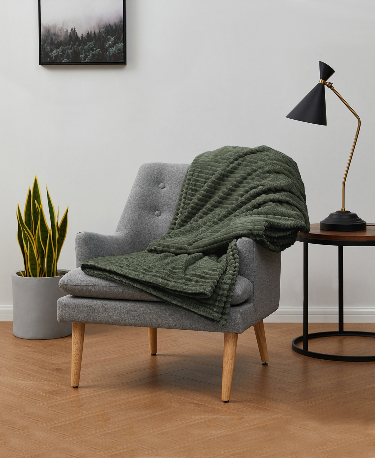 Nestl Cut Plush Lightweight Super Soft Luxury Bed Throw, 50" X 60" In Olive Green