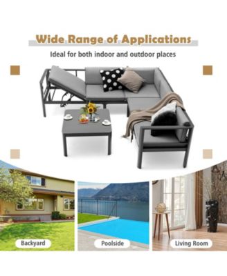 3 Pieces Aluminum Patio Furniture Set with 6-Level Adjustable Backrest