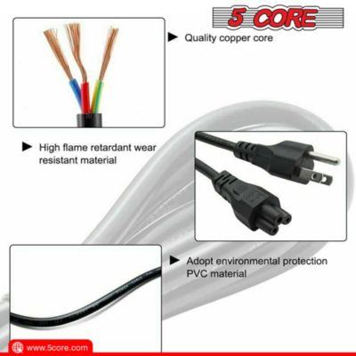 5Core AC Power Cord 6Ft 3 Prong US Male to Female Extension Adapter 18AWG 10A 7A 125V