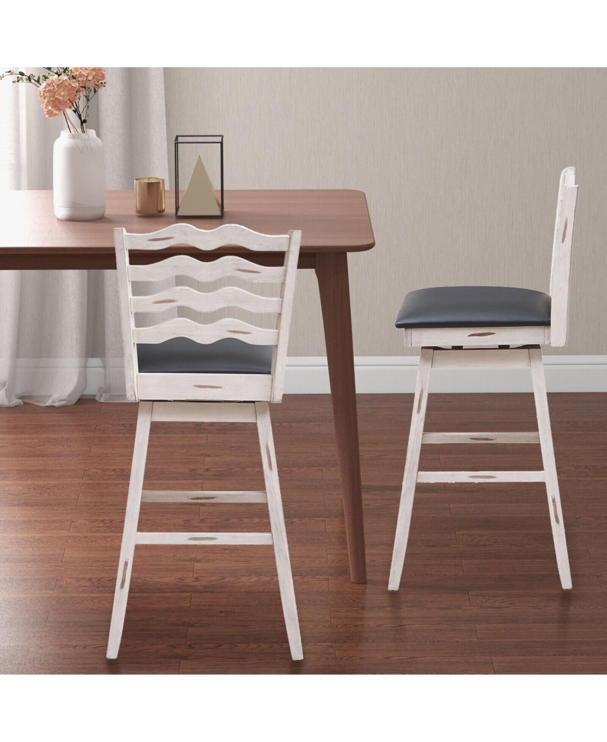 Gouun 360° Swivel Bar Stools with Rubber Wood Frame and Ergonomic Backrest and Footrest-29 inches