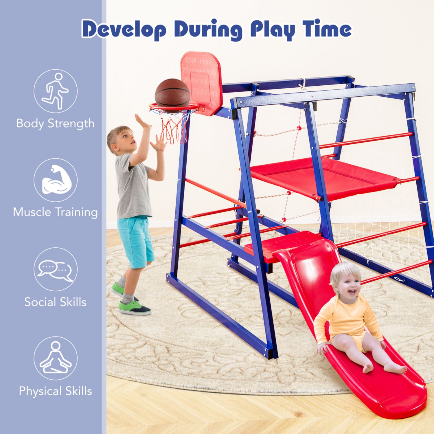 Ages 3+ 7-in-1 Metal Climbing Playset