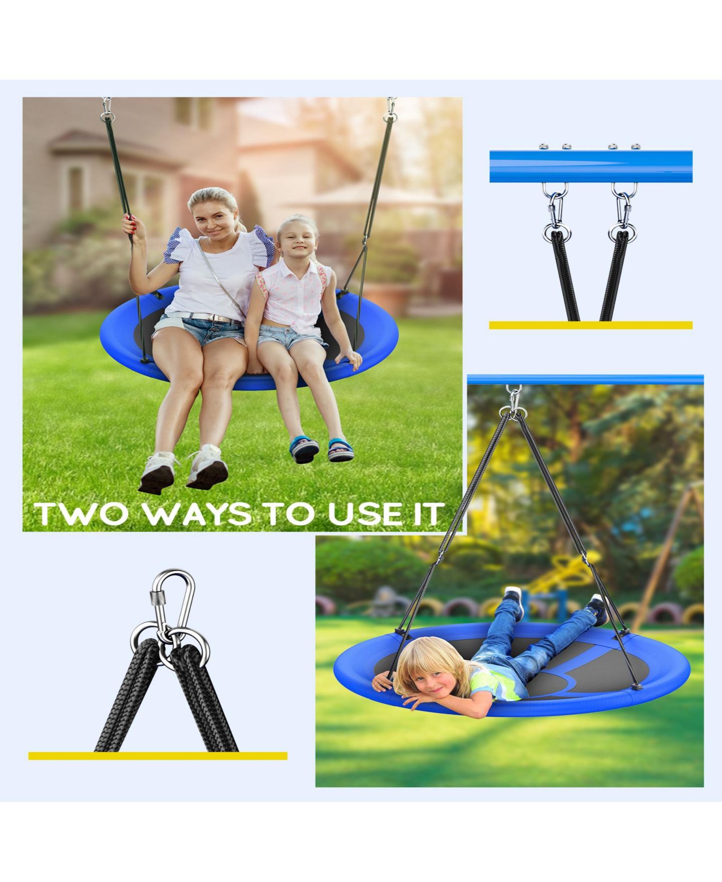 Детская игрушка Everyfun 43" Waterproof Adjustable Saucer Swing, Accommodates up to 3 Children or 2 Adults, Ages 3+, цвет: Синий — фото 6