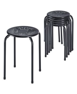 Set of 6 Stackable Multifunctional Daisy Design Backless Round Metal Stool Set