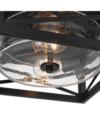 Drake 12" Modern Industrial Flush-Mount Ceiling Light Fixture Kitchen Foyer Hallway Round 2-Light Black Clear Seeded Glass Metal Bedroom Bathroom Entryway Living Room Indoor Mini
