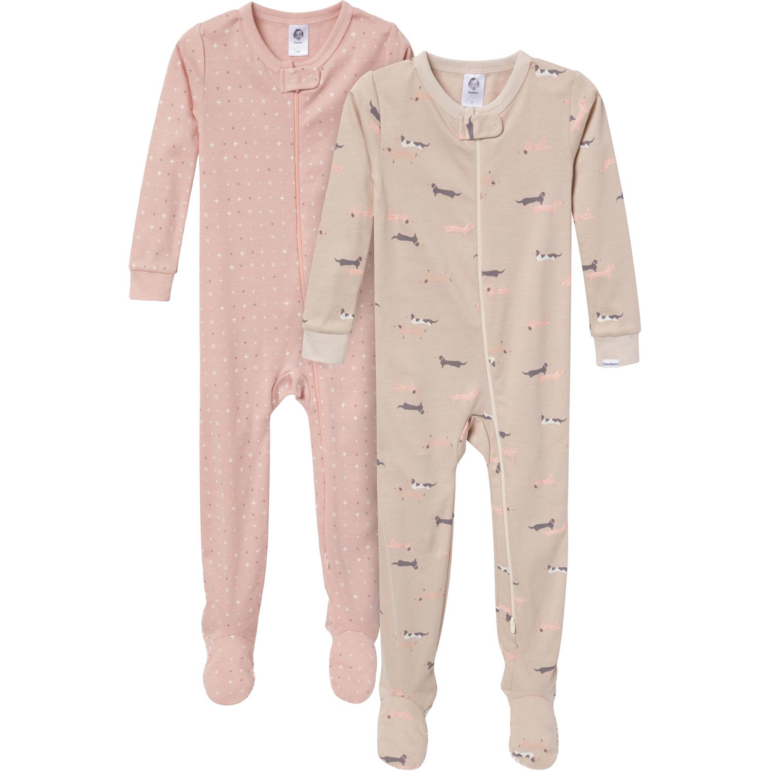 Baby Gender Neutral Snug Fit Footed Pajamas, 2-Pack, Dog