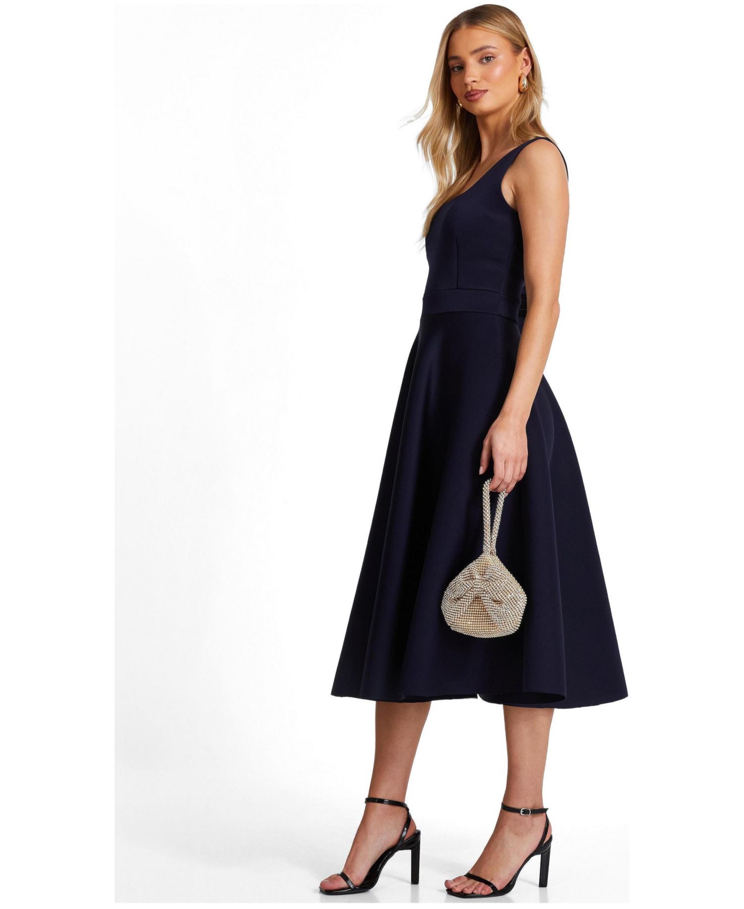 Women's Scuba Crepe Square Neck Skater Dress