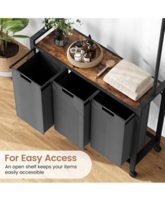 Laundry Sorter 3 Section Laundry Hamper Sorter with Clothes Hanging Rod and Wooden Storage Shelf 3 X 13gal Laundry Basket