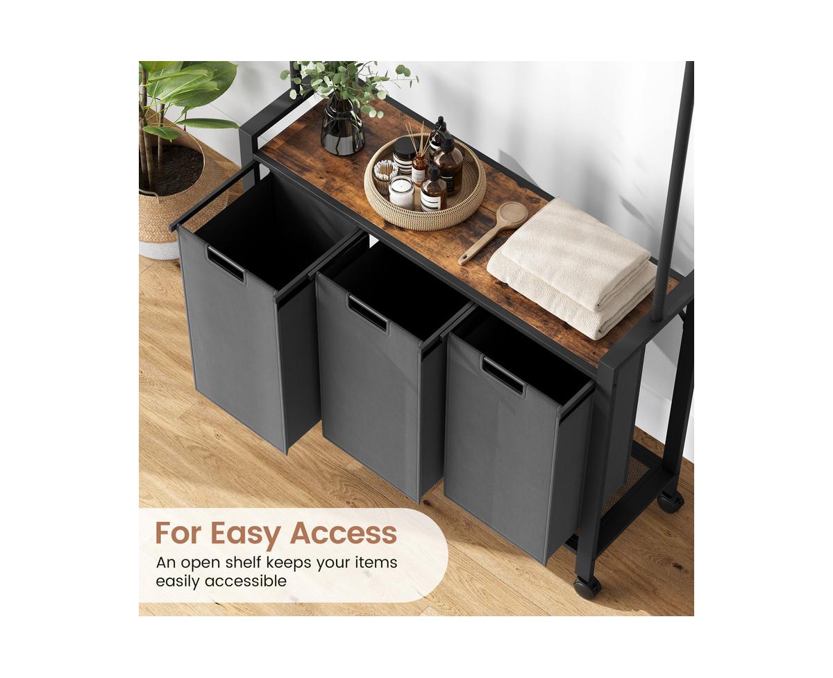 gaomon Laundry Sorter 3 Section Laundry Hamper Sorter with Clothes Hanging Rod and Wooden Storage Shelf 3 X 13gal Laundry Basket Organizer for Laundry