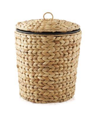Hyacinth Trash Can with Lid and Liner, Woven Waste Basket
