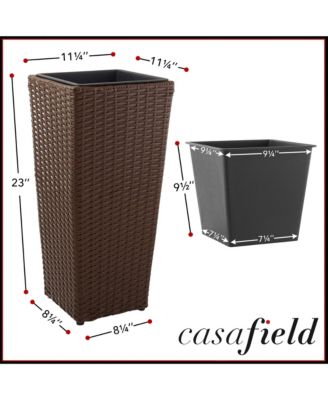 Set of 2 All-Weather Outdoor Planters with Liners - Espresso, Tall Tapered Plant Boxes with Flower Pots