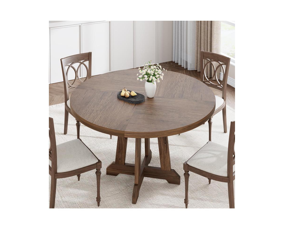 gaomon 47 Inches Wood Round Dining Table, Round Dining Table for 4, Round Kitchen Table, Farmhouse Dinner Table with Wooden Top and Sturty Legs for Di