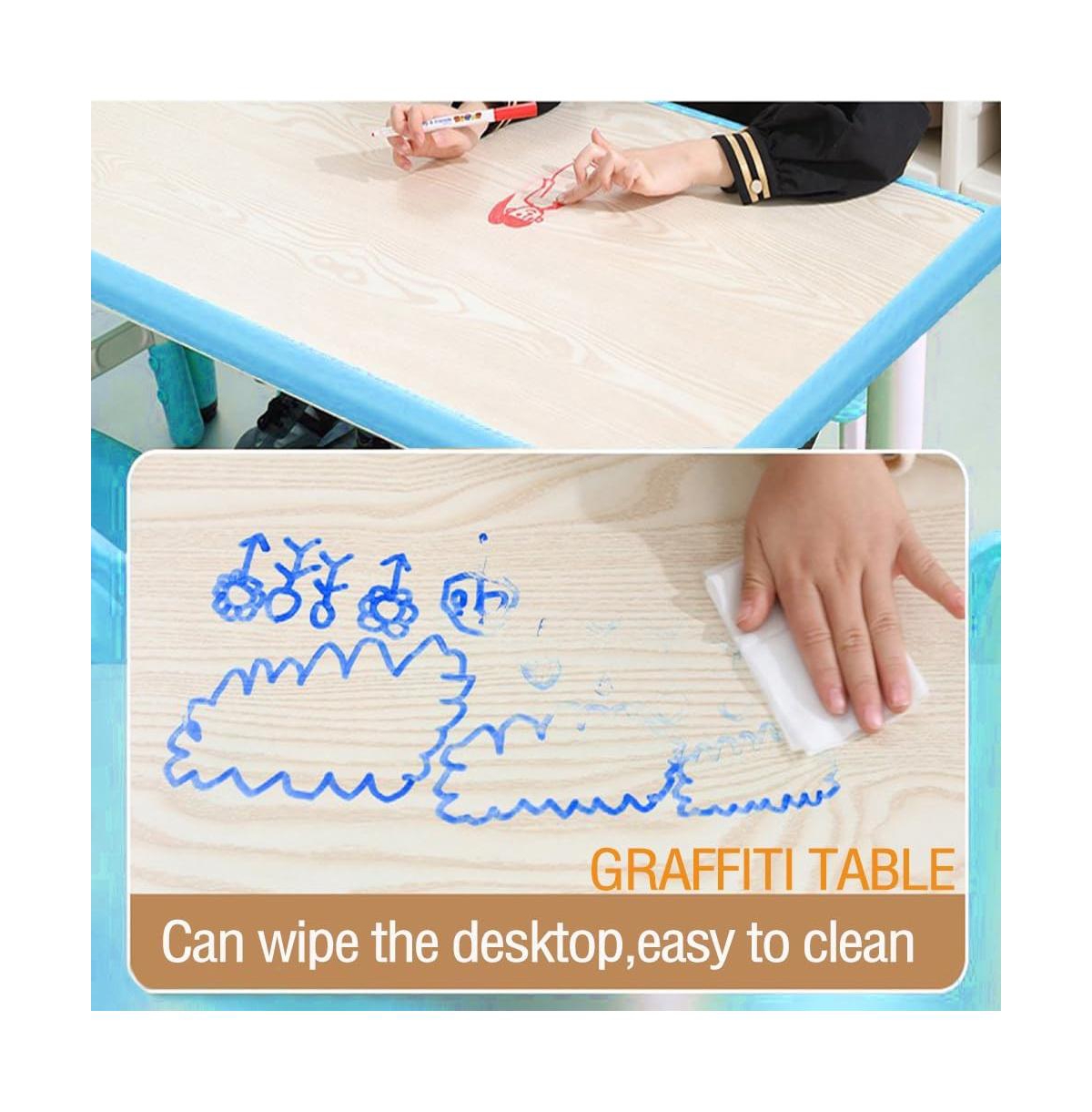 gaomon Kids Table and Chairs Set, Toddler Height Adjustable Desk With Graffiti Desktop, Arts & Crafts Seats, Non-Slip Legs, Max 300lbs