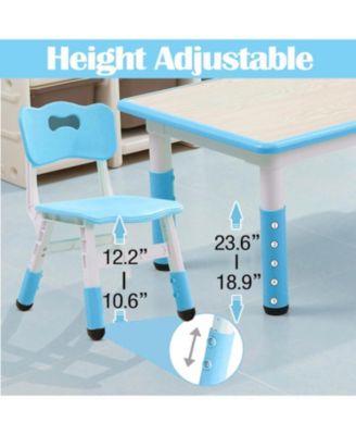 Kids Table and Chairs Set, Toddler Height Adjustable Desk with Graffiti Desktop, Arts & Crafts Table With 6 Seats, Non-Slip Legs, Max 300lbs