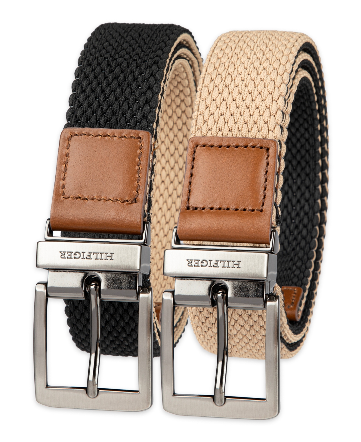 Tommy Hilfiger Men's Two-in-one Reversible Fully Adjustable Stretch Casual Cord Belt In Tan,black