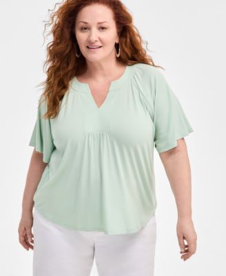Style & Co - Plus Size Trapunto-Stitch Flutter-Sleeve Top