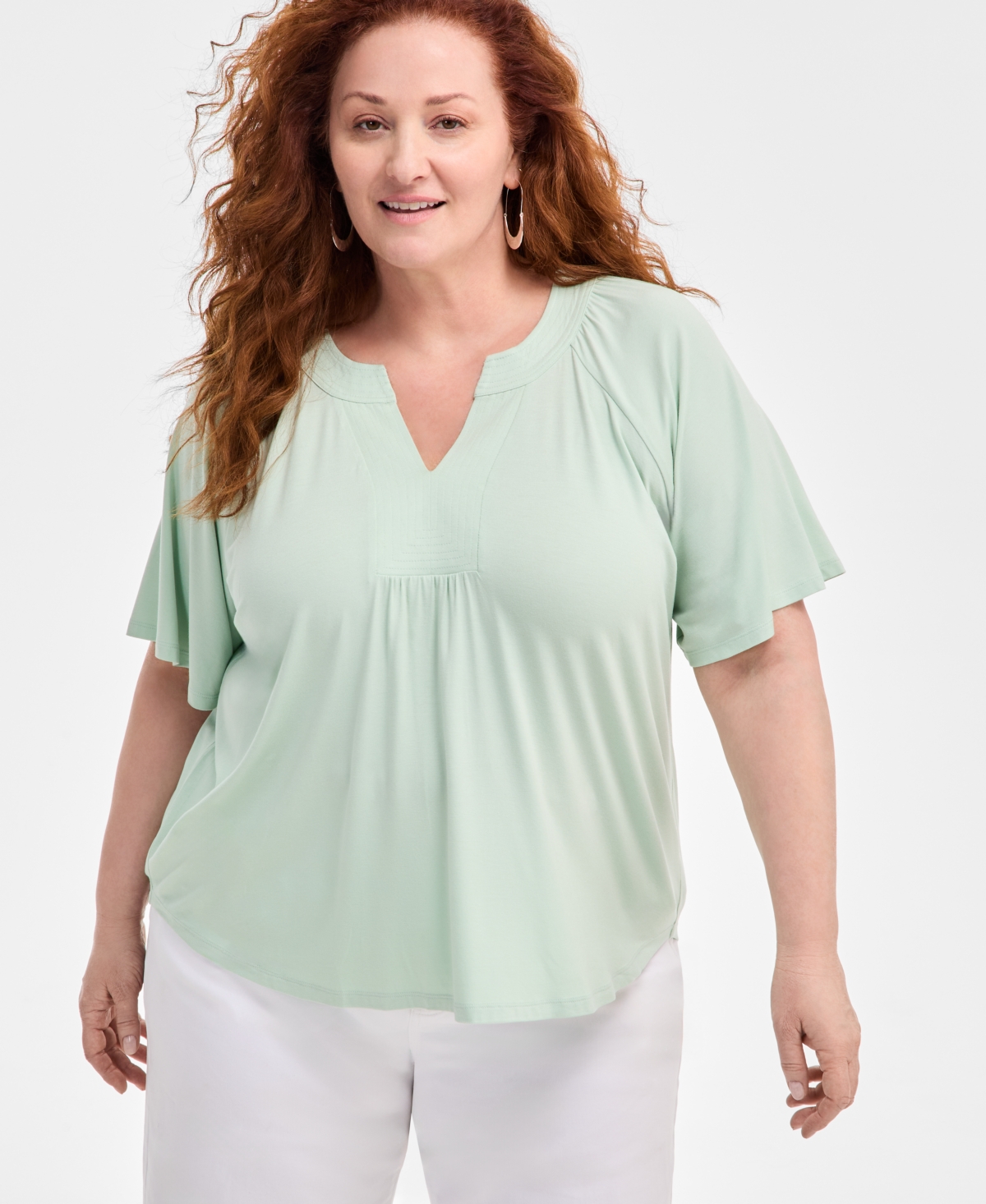 Style & Co Plus Size Flutter-sleeve Top, Exclusively At Macy's In Enchant Mint