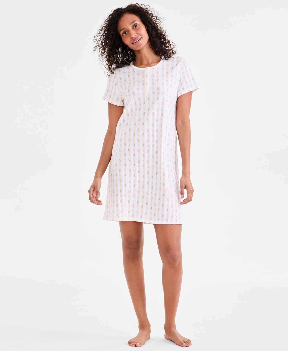 CHARTER CLUB WOMEN'S COTTON PRINTED HENLEY SLEEPSHIRT, CREATED FOR MACY'S 