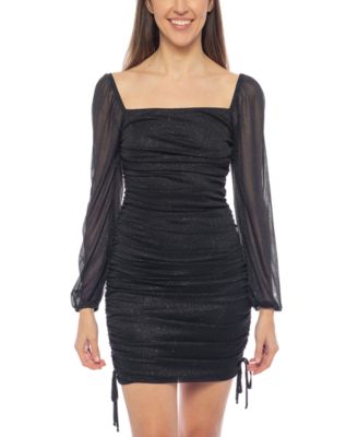 Juniors' Glitter Ruched Mesh Mini Bodycon Dress