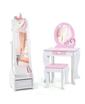 Kids Vanity Set Princess Makeup Dressing Table & Chair Set with Kids Jewelry Armoire