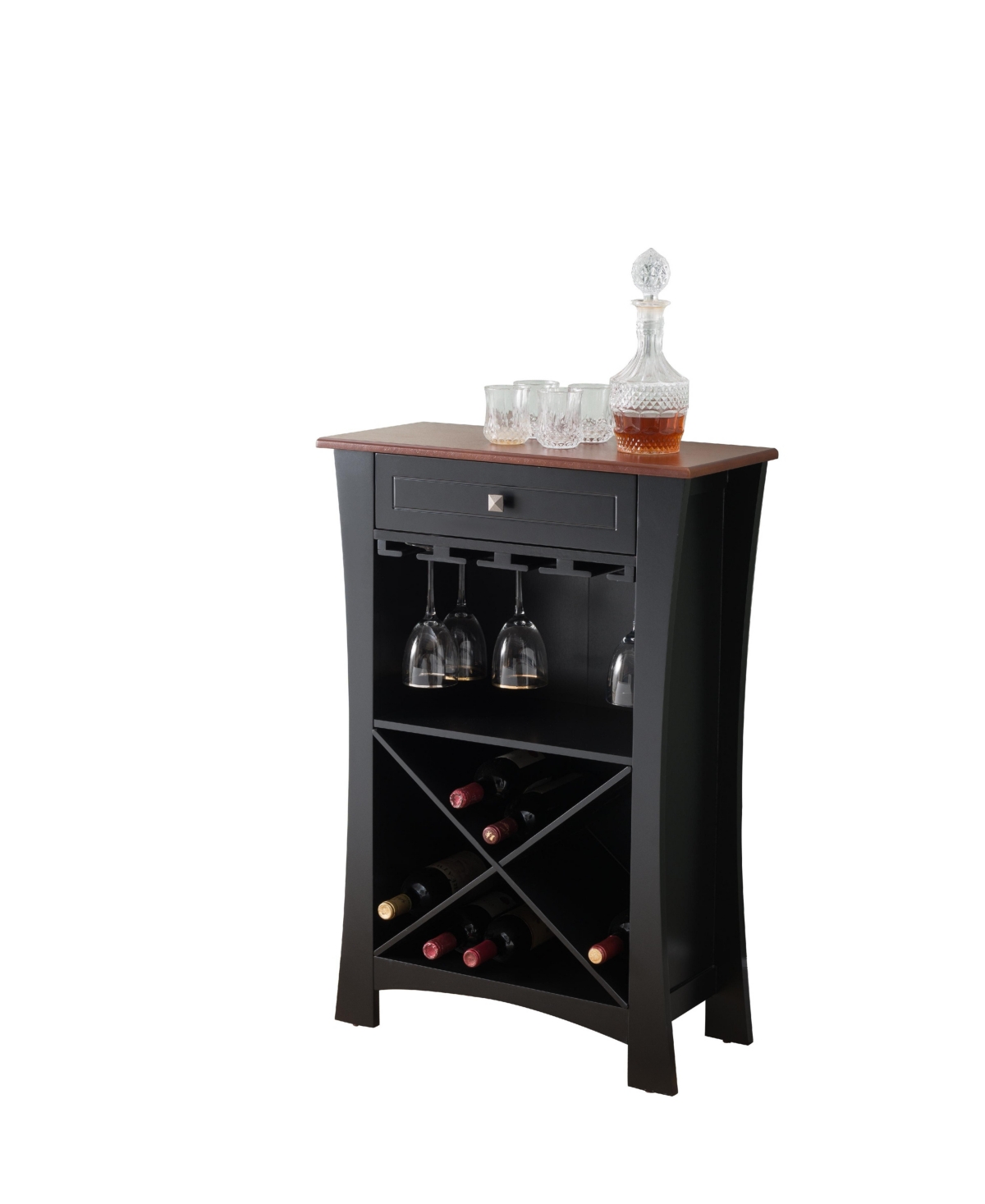 Kings Brand Furniture Kings Brand Hiland Bar Cabinet Wine Storage With Glass Holders & Drawer