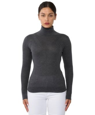 Women's Tissue Weight Cashmere Silk Rib-knit Turtleneck Sweater