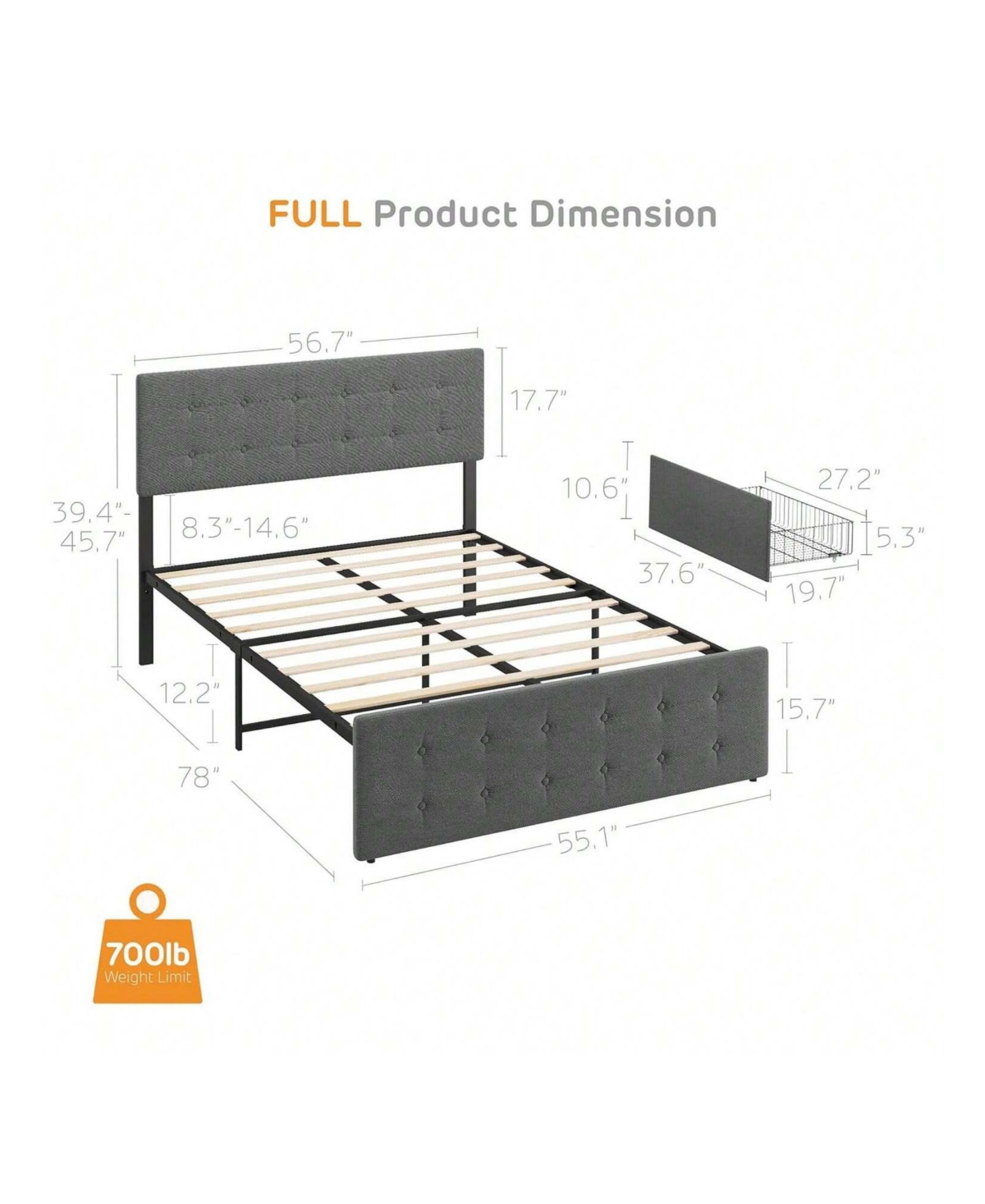 gaomon Full/Queen Size Bed Frame With 4 Storage Drawers And Adjustable Headboard, Linen Upholstered Platform Bed Frame, Diamond Stitched Button Tufted