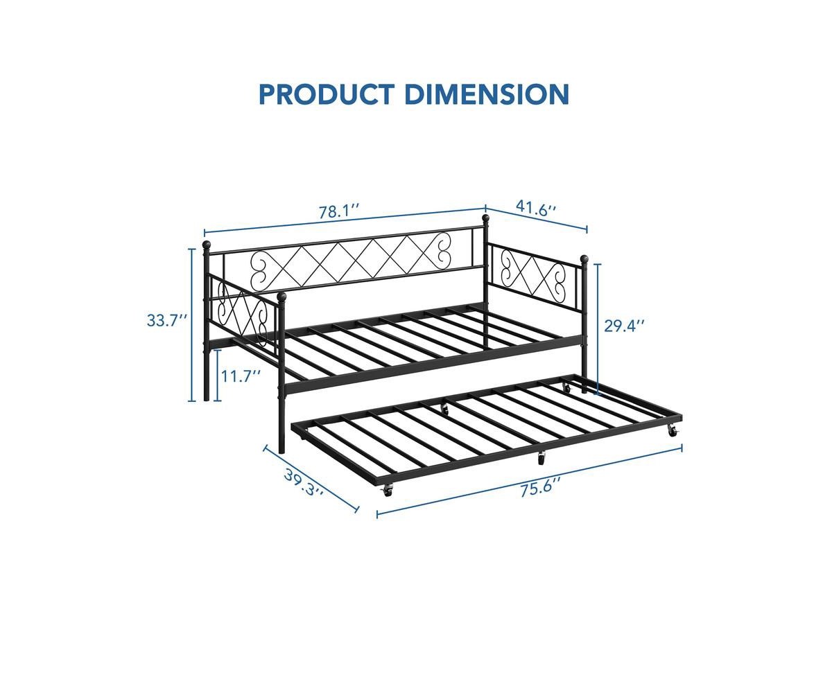 gaomon Metal Daybed with Trundle, Premium Steel Slat Support, Space Saving Trundle Sofa Bed for Living Room, Bedroom and Guest Room