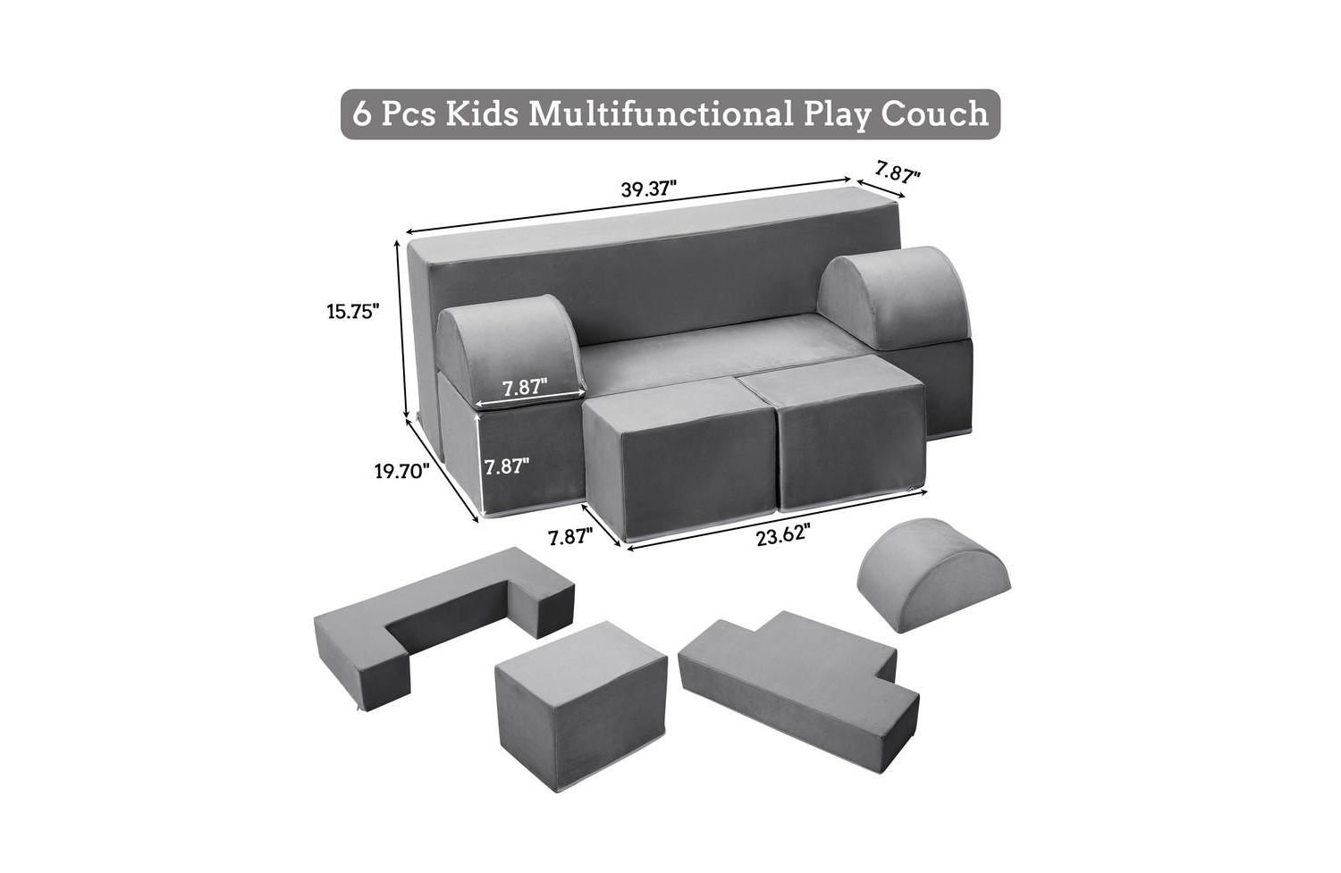 6-Piece Modular Kids Play Sofa with Convertible Design and Removable Covers