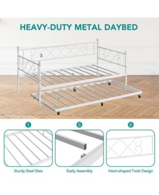 Twin Metal Daybed with Trundle, Premium Steel Slat Support, Space Saving Trundle Sofa Bed for Living Room, Bedroom and Guest Room