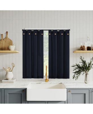 Cotton Blend Button Tab Top Cafe Curtain Pair