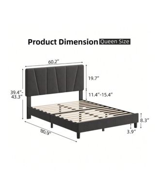 Bed Frame With Headboard,Linen Upholstered Platform Bed With Adjustable Diagonal Channel Tufted Headboard, Mattress Foundation With Strong Wooden Slats, Box Spring Optional