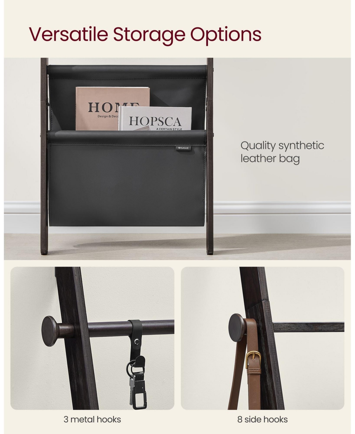 Slickblue 5-Tier Wooden Blanket Ladder for Living Room, Stylish Ladder Shelf for Storage