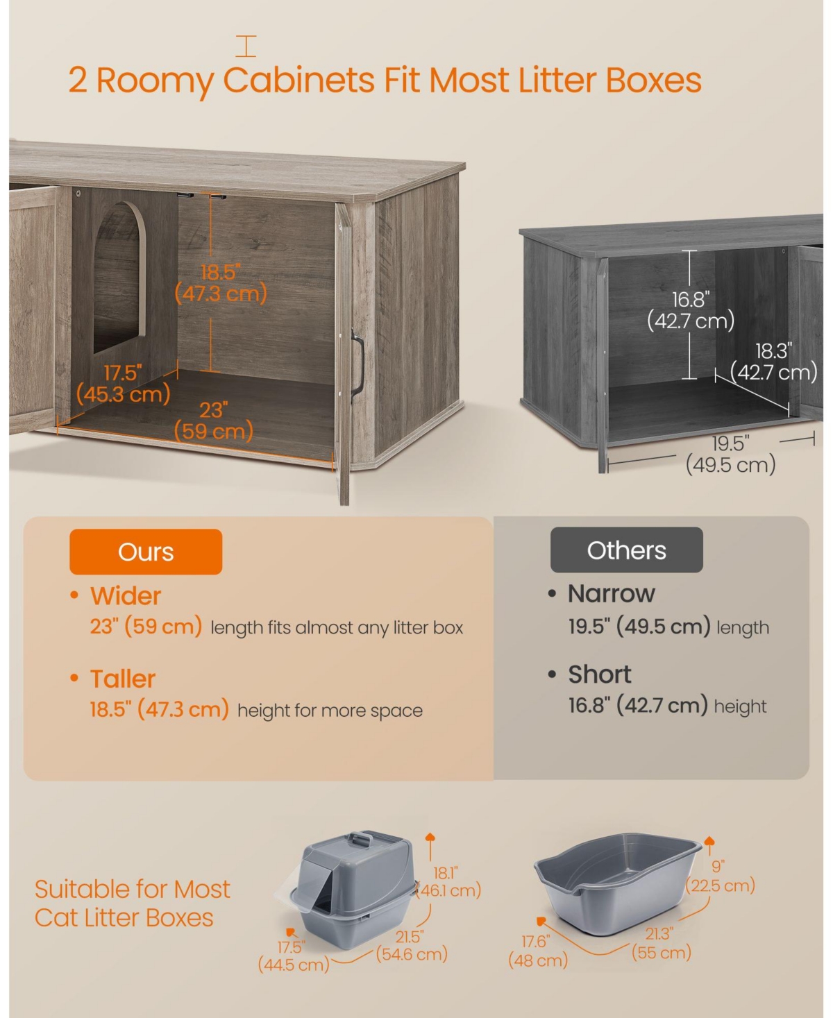 Slickblue Modern Double Cat Litter Box Enclosure, Hidden Litter Box Furniture for 2 Cats