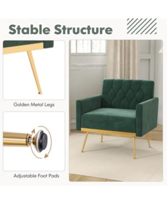 Modern Velvet Accent Chair with Button Tufted Back Metal Legs and Adjustable Foot Pads