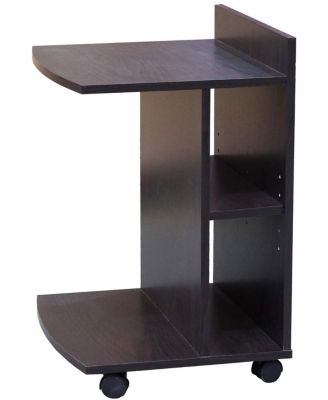 - Farrell Snack Side End Table with Storage Shelves and Wheels, Chocolate