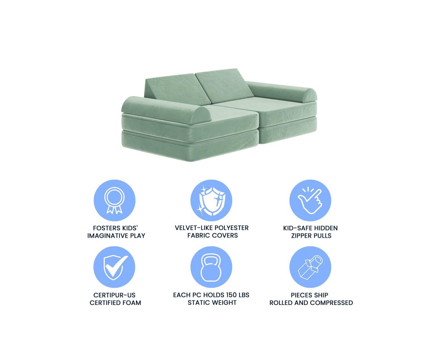 Conner Modular Play Couch For Kids With Convertible 6-Piece Design And Soft Foam Cushions