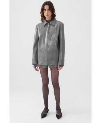 Women's Shirt Collar Faux Leather Jacket