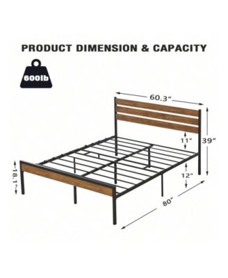 Full/Queen Bed Frame, Bed Frame With Wooeden Headboard And Footboard, Platform Bed Frame With Underbed Storage Space, Rustic Country Style, No Box Spring Needed
