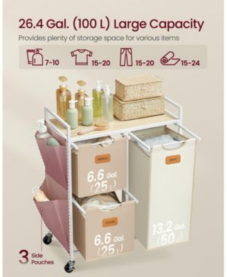 4-Compartment Laundry Hamper, Rolling Laundry Sorter Cart with Shelves, Side Pockets &amp; 6 Labels