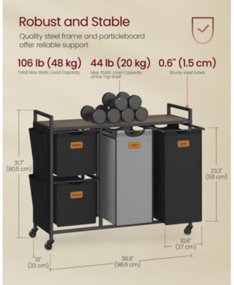 4-Compartment Laundry Hamper, Rolling Laundry Sorter Cart with Shelves &amp; Side Pockets