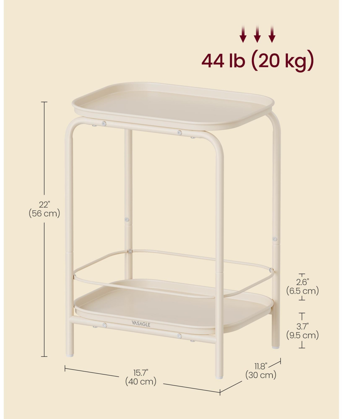 2-Tier Side Table  Outdoor Accent End Table, Metal Coffee Table with Tray Storage, Small Sofa Table, Modern Nightstand for Living Room & Bedroom