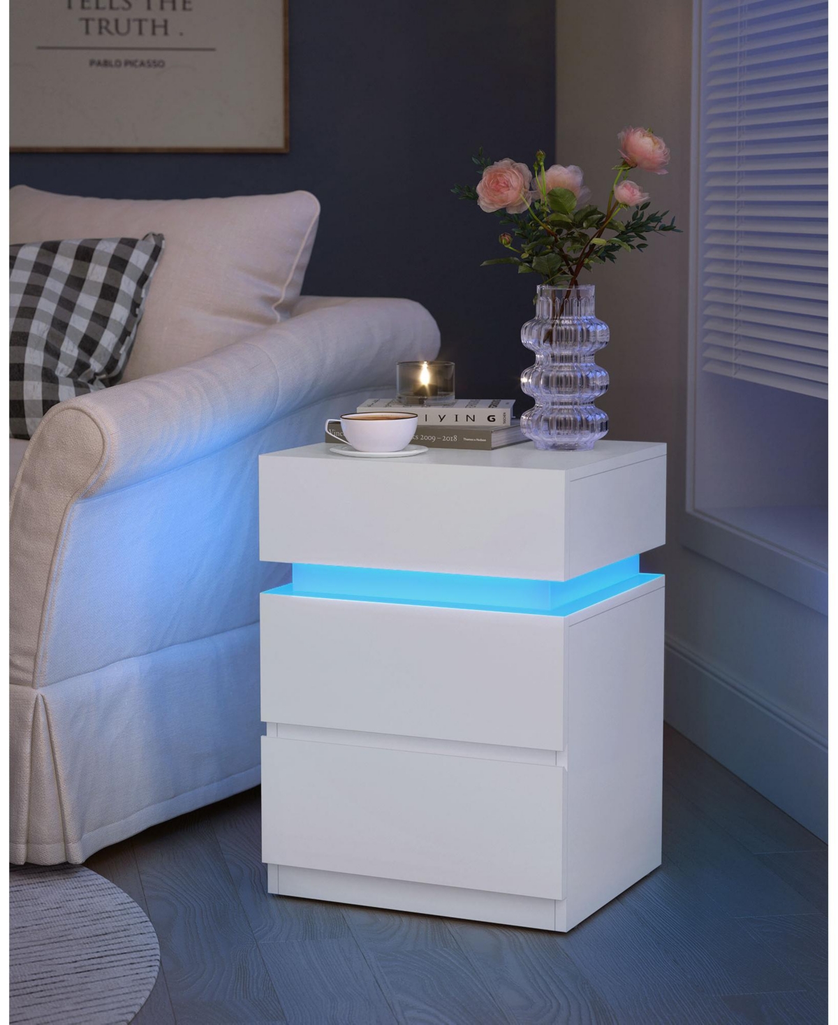 Slickblue Nightstand with Led Lights Adjustable Colors, 3-Drawer Bedside Table