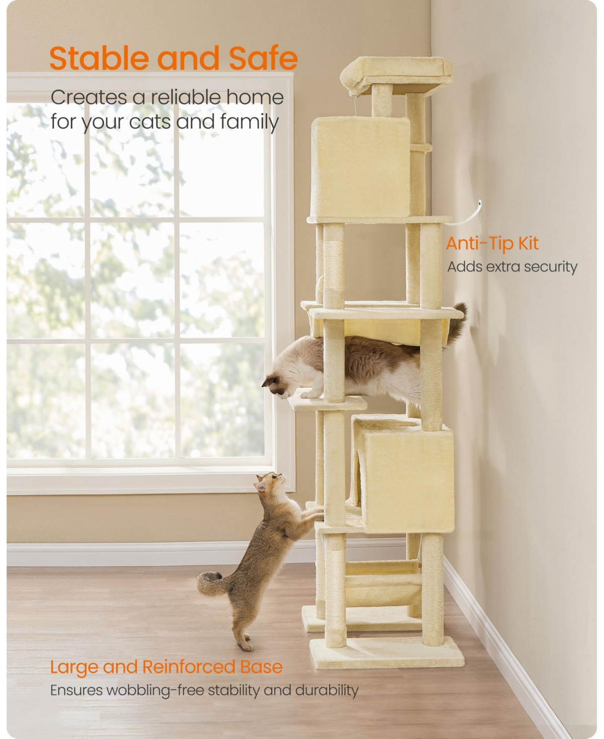 Slickblue 79.1-Inch Tall Cat Tree Multi-Level Large Cat Condo with 4 Scratching Posts for Indoor Cats