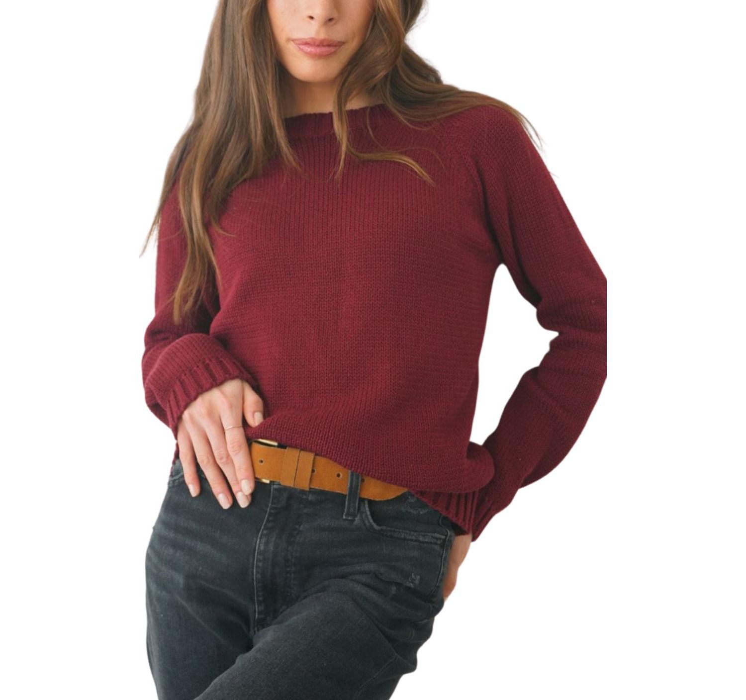 Women's Cotton Sloane Crewneck Pullover Sweater in Burgundy